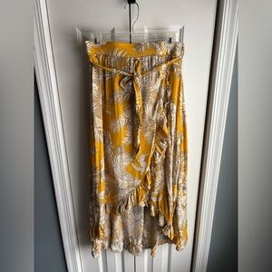Solitaire Yellow Floral Print Ruffle Hi Lo Maxi Skirt Boho Indie Resort Size L